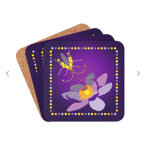 Lotus and Beetle Pollinator corkwood Coaster Set — Ms GreenJeanne